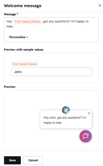 chatflows-personalize-welcome-mesasge