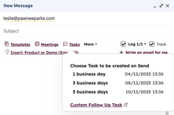 Gmail's email composer, showing the HubSpot Sales Chrome extension option to create a task when sending an email.