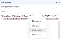 Gmail's email composer, showing the HubSpot Sales Chrome extension option to insert documents.
