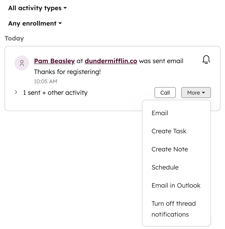 Screenshot showing the HubSpot Sales Chrome extension activity feed used across the web.