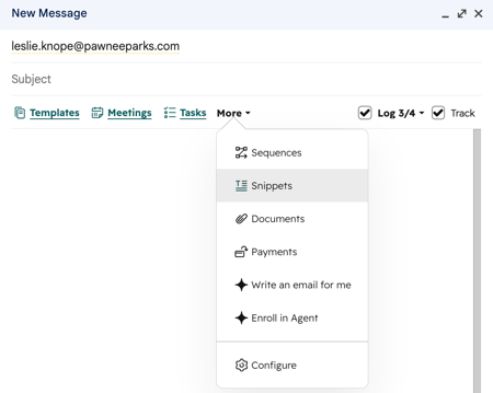 Gmail's email compose window showing the HubSpot Sales Chrome extension options to use Sequences, Snippets, Documents, and Payments.