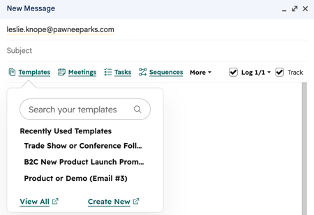 Gmail's email compose window showing the HubSpot Sales Chrome extension options to insert a sales template.