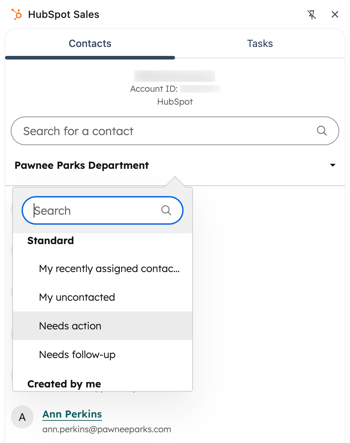 The HubSpot Sales Chrome extension in a Gmail inbox, displaying the option to search for contacts.
