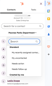 The HubSpot Sales Chrome extension in a Gmail inbox, displaying the option to search for contacts.
