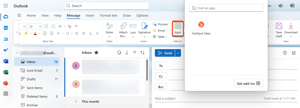 Outlook on the web, highlighting how to access the HubSpot Sales Office 365 add-in from Outlook.