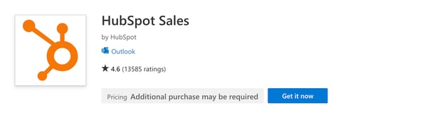 Screenshot of the Microsoft AppSource, displaying the HubSpot Sales add-in with the option to “Get it now”.