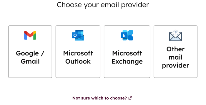 Menu showing "Choose your email provider" options for connecting personal email.