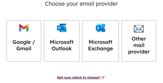 Menu showing "Choose your email provider" options for connecting personal email.