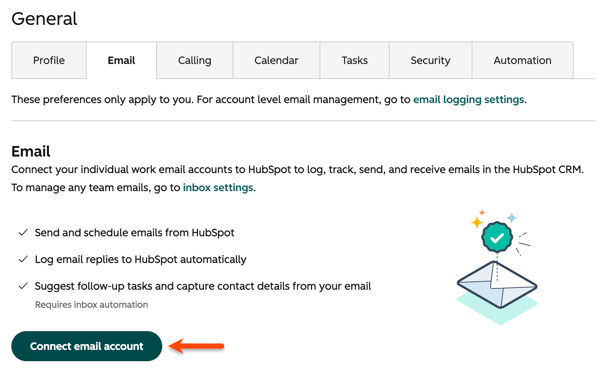 Impostazioni e-mail, con in evidenza l'opzione per entrare in contatto con il proprio account e-mail.