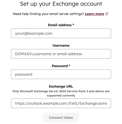 個人用Eメールを接続する際にExchangeアカウントをセットアップするための詳細オプション。