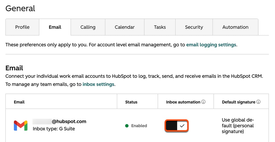 Turn on connected inbox automation