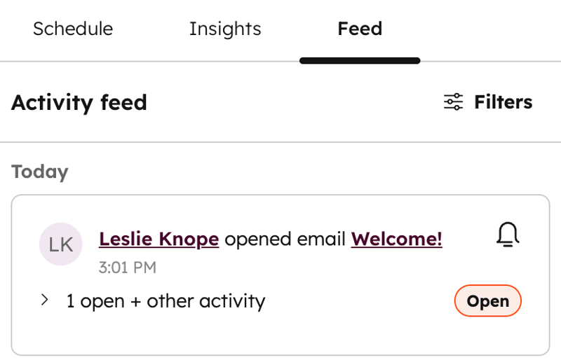 HubSpot Activity Feed — E-Mail-Öffnung als Echtzeit-Benachrichtigung