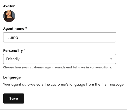 Set up your customer agent's core identity
