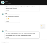 Customer agent sample conversation, displaying a successfully answered question.