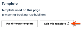 In the content editor for a page, the settings dialog box is displayed. An arrow points to the Edit this template button in the Template section.