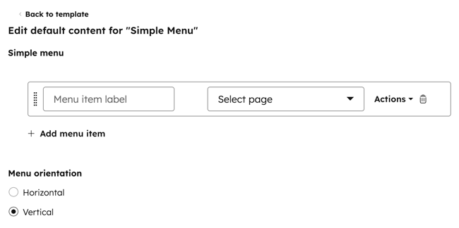 No gerenciador de design, a opção editar conteúdo padrão para um módulo de menu simples é exibida.