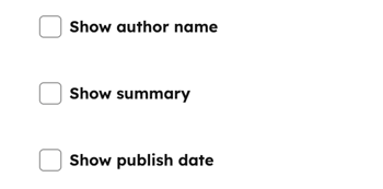 In the design manager, the inspector is displayed for the RSS Listing module including the Default content section. In the Default content section, the following fields are shown: Show author name, Show summary, and Show publish date.