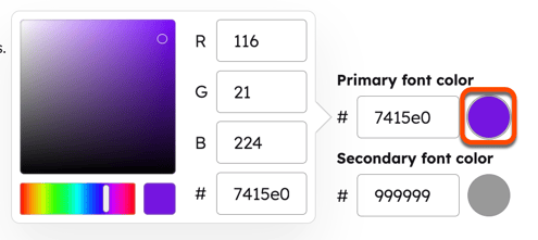 Screenshot of the classic branding settings. The color picker for "Primary font color" is highlighted.