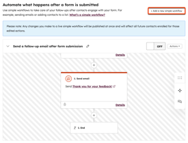 The form editor automation tab, highlighting the option to add a new simple workflow.