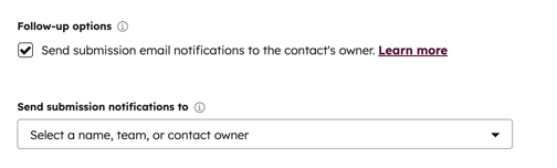 Form editor, showing the option to set default form submission notification recipients.