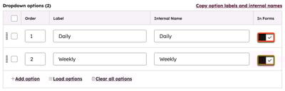 The property editor, displaying dropdown select property options, highlighting the option to show the values in forms.