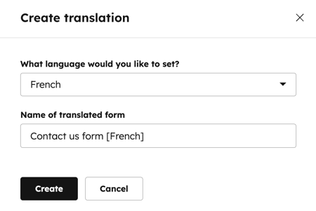Dialog box to select a language for translation for a legacy form.