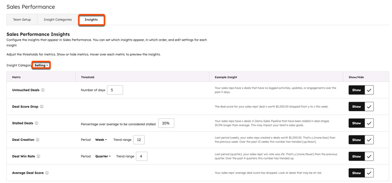 A screennshot showing the settings page for the sales manager workspace.