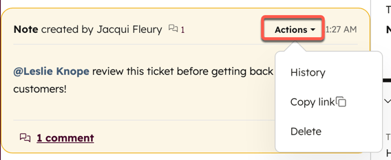 Click actions on comment