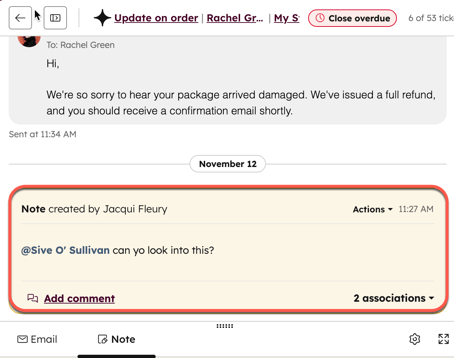 Leave a comment in the help desk reply editor