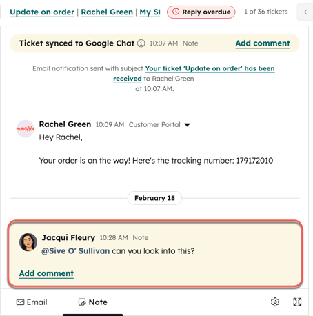 Leave a comment in the help desk reply editor