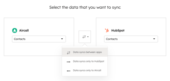 Data sync setup, showing the option to select the data sync direction.
