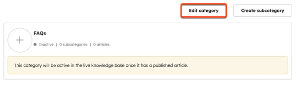 The edit categories page is displayed with a box around the edit category button.