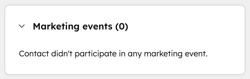 Screenshot of the Marketing events card when a contact hasn't participated in any event yet.