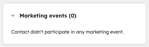 Screenshot of the Marketing events card when a contact hasn't participated in any event yet.