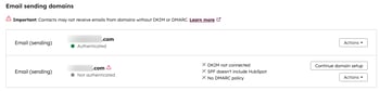 Checking authentication status for email sending domains.
