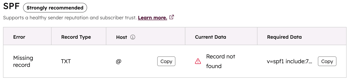 Copying required data for SPF record when connecting an email sending domain.