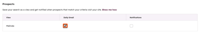 Prospects section where you can select checkboxes to manage notifications.