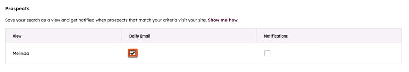 Prospects dans la section où vous pouvez cocher les cases pour gérer les notifications.