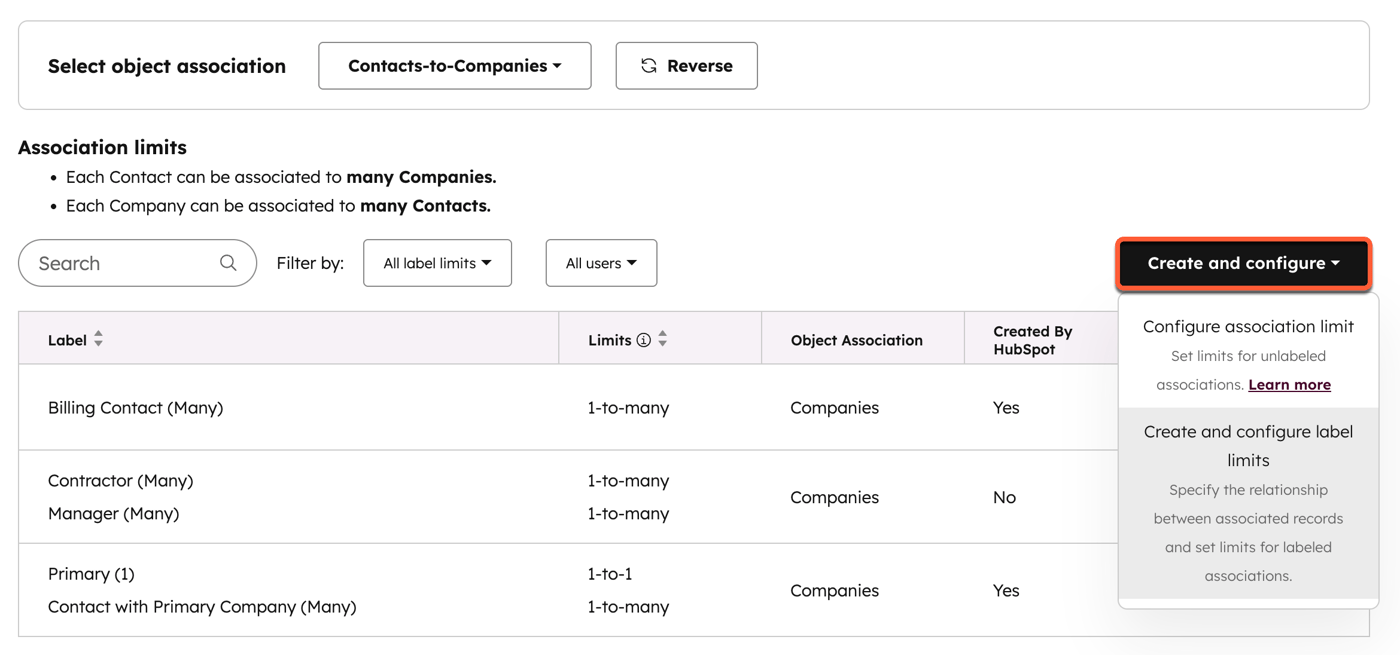 Create and use association labels