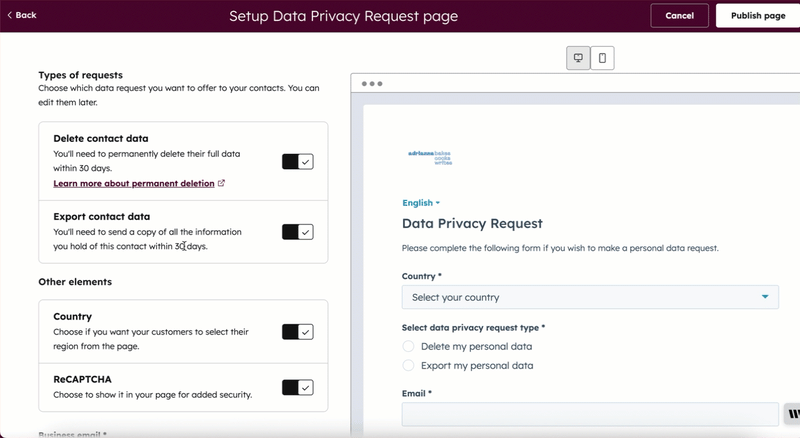 configure-data-privacy-page-publish