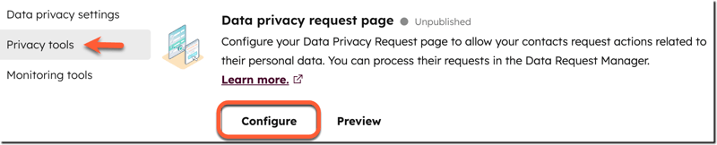 configure-data-privacy-request-page