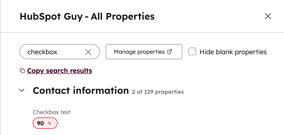 A contact showing a multiple checkbox property with a red-outlined value labeled “90,” indicating an invalid option.