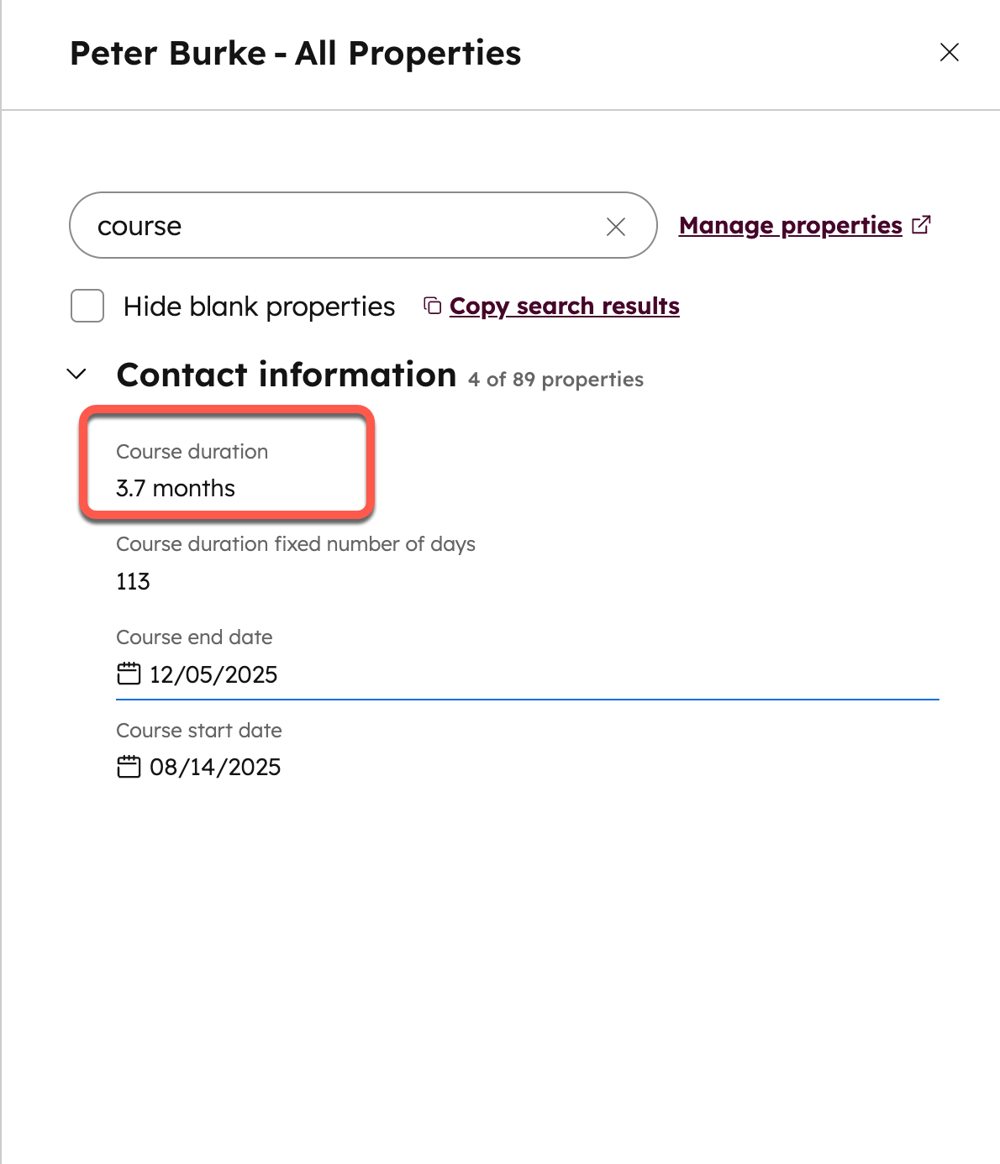 Create calculation and rollup properties