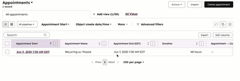 GIF showing an Appointments index page. The user edits Appointment end date.