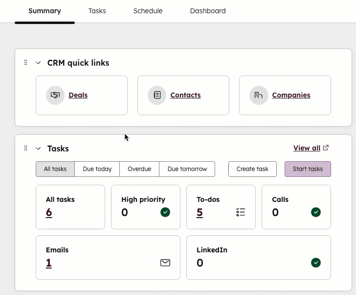 Customizing summary cards by clicking and dragging to new position