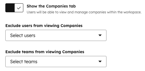 Permission settings for showing companies in the sales workspace. The Show the Companies tab switch is turned on.