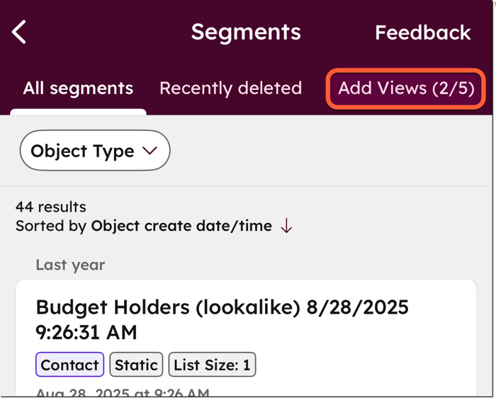 Use segments in the HubSpot mobile app
