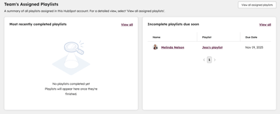 Playlist tracking section with two lists: one showing no completed playlists and the other listing incomplete playlists due soon.