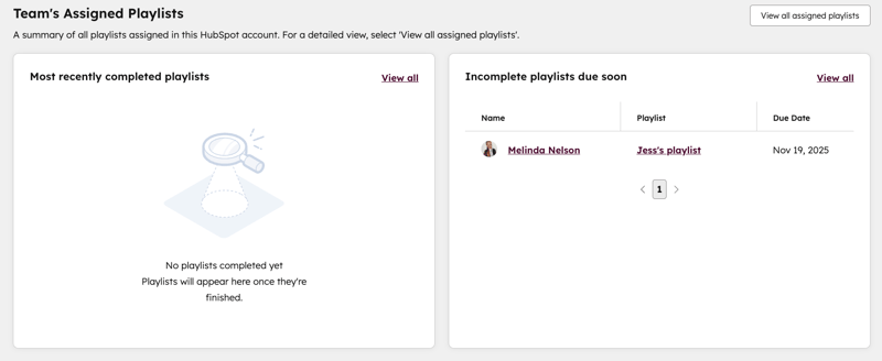 Playlist tracking section with two lists: one showing no completed playlists and the other listing incomplete playlists due soon.