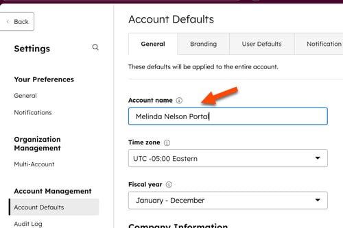 Account Defaults settings including the Accoumt name field.
